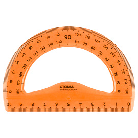 Транспортир 10см, 180° СТАММ, пластиковый, гибкий, прозрачный, оранжевый, европодвес фото Транспортир 10см, 180° СТАММ, пластиковый, гибкий, прозрачный, оранжевый, европодвес