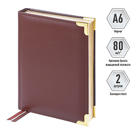 Ежедневник недатированный, А6, 160л., кожа, Delucci, фактурная кожа, коричневый, зол. срез