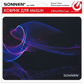 Коврик для мыши SONNEN "NEON WAVE" резина + ткань, 250х200х2 мм, 513958