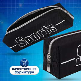 Пенал BRAUBERG, 1 отделение, полиэстер, "Sport", черный, 19х4х6 см, 270267