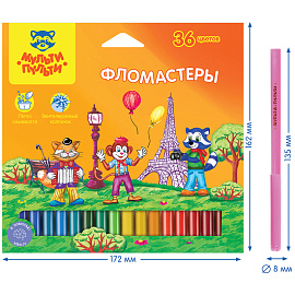 Фломастеры Мульти-Пульти "Енот во Франции", 36цв., смываемые, картон, европодвес