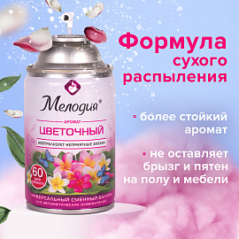 Сменный баллон 250 мл МЕЛОДИЯ "Цветочный", для автоматических освежителей, универсальный, 605230