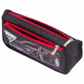 Пенал мягкий ЮНЛАНДИЯ, 2 отделения, полиэстер, "Speed car", черный, 21х6х9 см, 270273