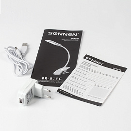 Настольная лампа / светильник SONNEN BR-819C, на прищепке, светодиодная, 8 Вт, белый, 236667