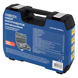 Набор инструментов для автомобиля, 108 предметов, пластиковый кейс, RABBITEX (РАББИТЕКС), 671339