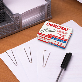 Скрепки большие 50 мм, ОФИСМАГ, никелированные, треугольные, 50 шт., в картонной коробке, 222093 фото Скрепки большие 50 мм, ОФИСМАГ, никелированные, треугольные, 50 шт., в картонной коробке, 222093