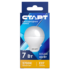Лампа светодиодная Старт LED, серия "ЭКО" 7W30, тип А "груша", E27, 2700К, теплый свет, 15000ч