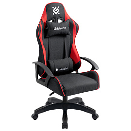 Кресло компьютерное DEFENDER "Kraken", 2 подушки, ткань, черное/красное, 64677