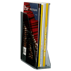 Лоток для бумаг вертикальный СТАММ "Актив", тонированный черный, ширина 70мм фото Лоток для бумаг вертикальный СТАММ "Актив", тонированный черный, ширина 70мм