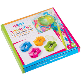 Точилка пластиковая ArtSpace 1 отверстие, контейнер, с крышкой, ассорти