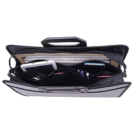 Папка-портфель пластиковая BRAUBERG ПРЕМЬЕР А4 (390х315х120 мм), 3 отделения, фактура "бисер", серая, 223083