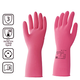 Перчатки КЩС латексные Hq Profiline с хлопковым напылением розовые (размер 8, M, 73582)