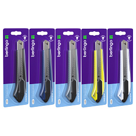 Нож канцелярский 18мм Berlingo "Razzor 200", auto-lock, металл. направл., ассорти, европодвес