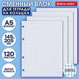 Сменный блок для тетради на кольцах, А5, 120 л., BRAUBERG, "Белый", 403260 фото Сменный блок для тетради на кольцах, А5, 120 л., BRAUBERG, "Белый", 403260