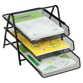 Лоток для бумаг горизонтальный СТАММ, 3 секции, металл, черный