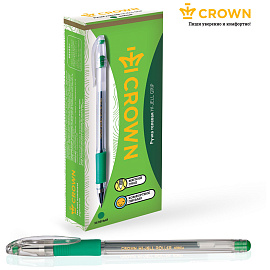 Ручка гелевая Crown "Hi-Jell Grip" зеленая, 0,5мм, грип