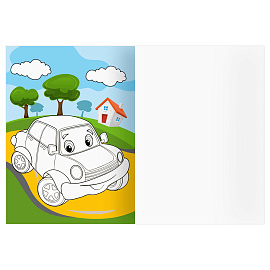 Раскраска с цв. фоном А4, 16 стр., ТРИ СОВЫ "Веселые машинки