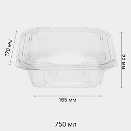 Контейнер одноразовый с крышкой ЮП-РКСП 165х170х53 мм 750 мл прозрачный (300 штук в упаковке)