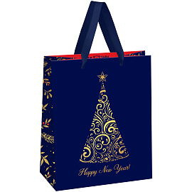 Пакет подарочный 18*23*10см MESHU "Christmas tree", фольга, матовая ламинация