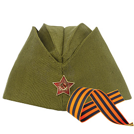 Пилотка военная двуслойная с ГЕОРГИЕВСКОЙ ЛЕНТОЙ, металлическая звезда, размер 56 (универсальный), ПЛ-11Л