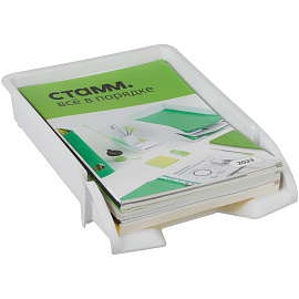 Лоток для бумаг горизонтальный СТАММ "Лидер", белый фото Лоток для бумаг горизонтальный СТАММ "Лидер", белый