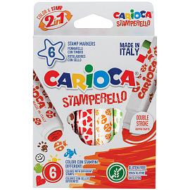 Фломастеры-штампы двусторонние CARIOCA (Италия) "Stamperello", 6 цветов, смываемые, 42279