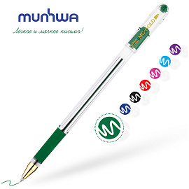 Ручка шариковая масляная с грипом MUNHWA "MC Gold", зеленая, корпус прозрачный, узел 0,5 мм, линия письма 0,3 мм, BMC-04