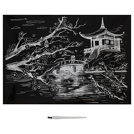 Гравюра с голографическим эффектом ТРИ СОВЫ "Япония", А3 фото Гравюра с голографическим эффектом ТРИ СОВЫ "Япония", А3