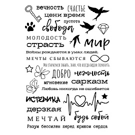 Наклейки-тату переводные АССОРТИ, Ч/Б, 11х20 см, PRIORITY