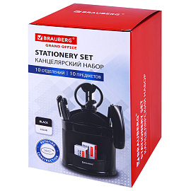 Канцелярский набор BRAUBERG "Офисный 100", 10 предметов, вращающаяся конструкция, черный, блистер, 236949