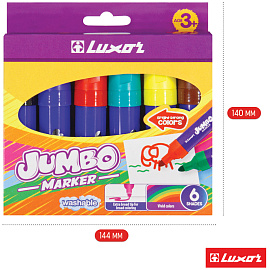 Фломастеры Luxor "Jumbo", 06цв., утолщенные, смываемые, картон, европодвес фото Фломастеры Luxor "Jumbo", 06цв., утолщенные, смываемые, картон, европодвес