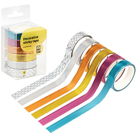 Клейкая лента канцелярская Meshu Luminous декоративная 15 мм х 3 м (6 штук в упаковке)
