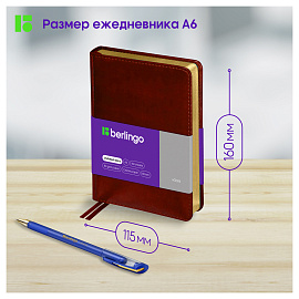 Ежедневник недатированный, А6, 160л., кожзам, Berlingo "xGold", зол. срез, коричневый
