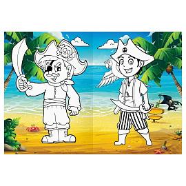 Раскраска с цв. фоном А4, 16 стр., ТРИ СОВЫ "Остров сокровищ