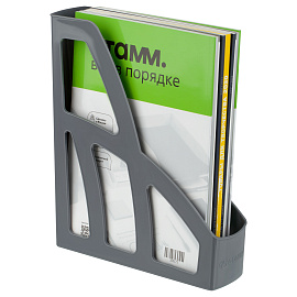 Лоток для бумаг вертикальный СТАММ "Лидер", серый, ширина 75мм фото Лоток для бумаг вертикальный СТАММ "Лидер", серый, ширина 75мм