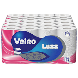 Бумага туалетная Veiro Luxoria 3-слойная белая (8 рулонов в упаковке)