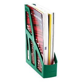 Лоток для бумаг вертикальный СТАММ "Лидер", зеленый, ширина 75мм фото Лоток для бумаг вертикальный СТАММ "Лидер", зеленый, ширина 75мм