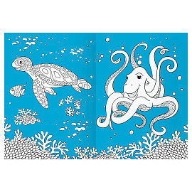 Раскраска с цв. фоном А4, 16 стр., ТРИ СОВЫ "Морские животные