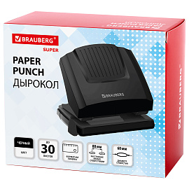 Дырокол BRAUBERG "SUPER", до 30 листов, черный, 272744 фото Дырокол BRAUBERG "SUPER", до 30 листов, черный, 272744