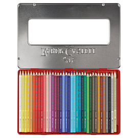 Карандаши цветные Faber-Castell "Grip", 36цв., трехгран., заточен., метал. упак. фото Карандаши цветные Faber-Castell "Grip", 36цв., трехгран., заточен., метал. упак.