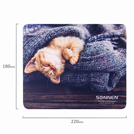Коврик для мыши SONNEN "KITTEN", резина + ткань, 220х180х3 мм, 513313