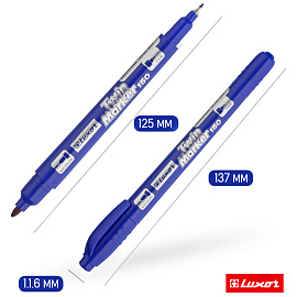 Маркер перманентный двухсторонний Luxor "150" синий, пулевидный, 0,7/1мм