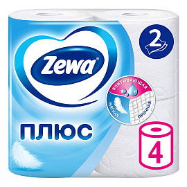 Бумага туалетная Zewa Плюс 2-слойная белая (4 рулона в упаковке)