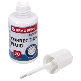 Корректирующая жидкость BRAUBERG EXTRA быстросохнущая, 20 мл, с кисточкой, 229397 фото Корректирующая жидкость BRAUBERG EXTRA быстросохнущая, 20 мл, с кисточкой, 229397