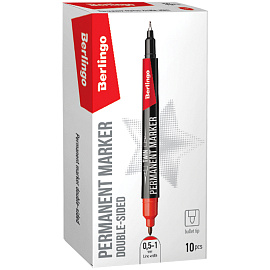 Маркер перманентный двухсторонний Berlingo "Multiline PE55" красный, пулевидный, 0,5/1мм