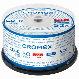 Диск CD-R CROMEX (КРОМЕКС), 700 Mb, 52x, Cake Box (упаковка на шпиле), КОМПЛЕКТ 50 шт., 513772