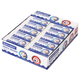 Ластик BRAUBERG "АНТИБАКТЕРИАЛЬНЫЙ", 58х22х12 мм, белый, прямоугольный, картонный держатель, 228728