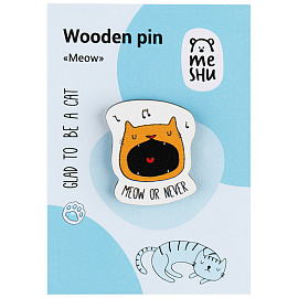 Значок деревянный MESHU "Meow", прямая УФ-печать, 2,9*3,4см фото Значок деревянный MESHU "Meow", прямая УФ-печать, 2,9*3,4см