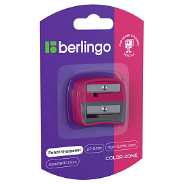 Точилка пластиковая Berlingo "Color Zone Duo", 2 отверстия, для цветных и ч/г карандашей, блистер, ассорти