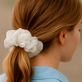 Резинка для волос 3х22 см, скранч, белый, MONTE VITA (МОНТЕ ВИТА), 457121